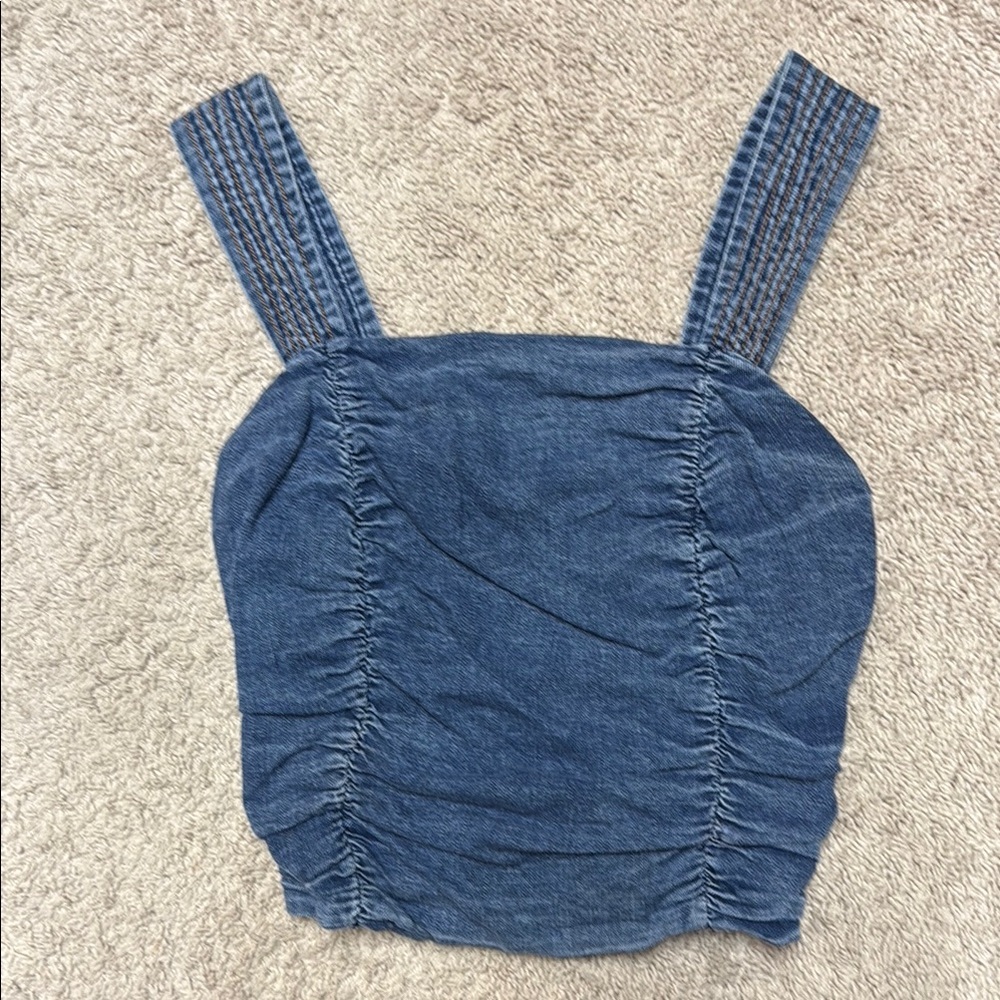 Pilcro Blue Ruched Smocked Tank Top